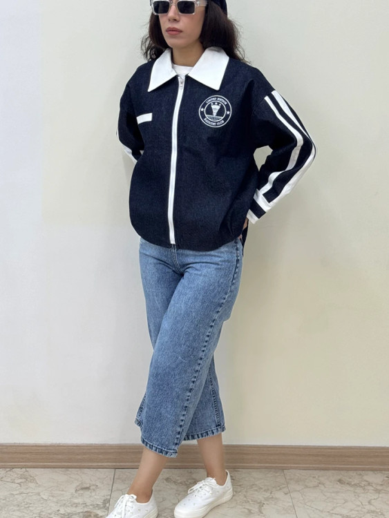 کت زیپ دار تنیسی سورمه ای سفید