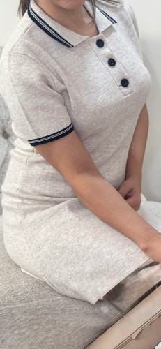 عکس پیرهن بافت زنانه زارا کرم با یقه سرمه ای