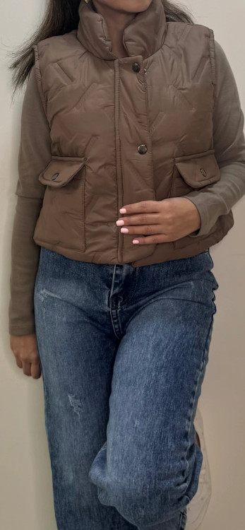 پافر کراپ زنانه کوتاه اسپرت طراحی مینیمال شکلاتی