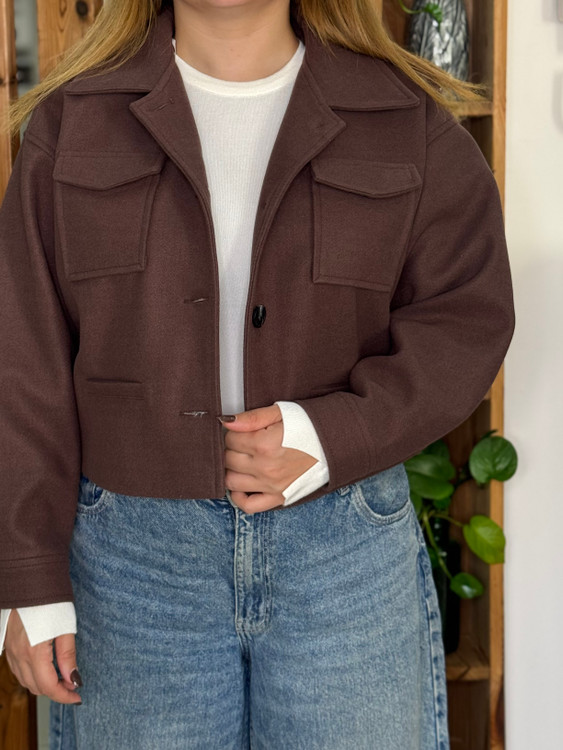 کت کوتاه قهوهای زنانه لوکس مناسب استایل اسپرت-مجلسی