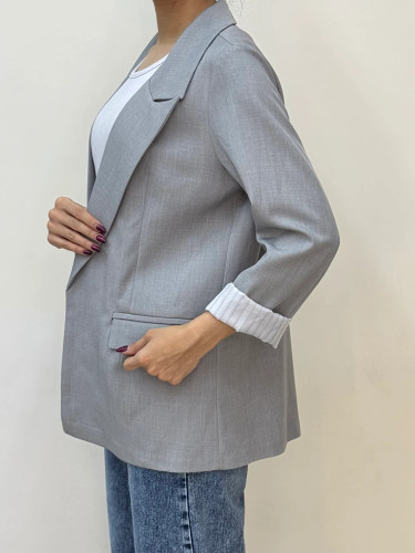 کت اورسایز زنانه وارداتی آستین دوبل طرح Zara رنگ طوسی