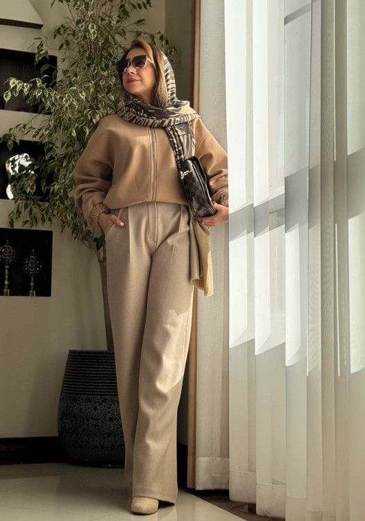 شلوار واید لگ زنانه شیک و خاص با برش کلاسیک رنگ شتری