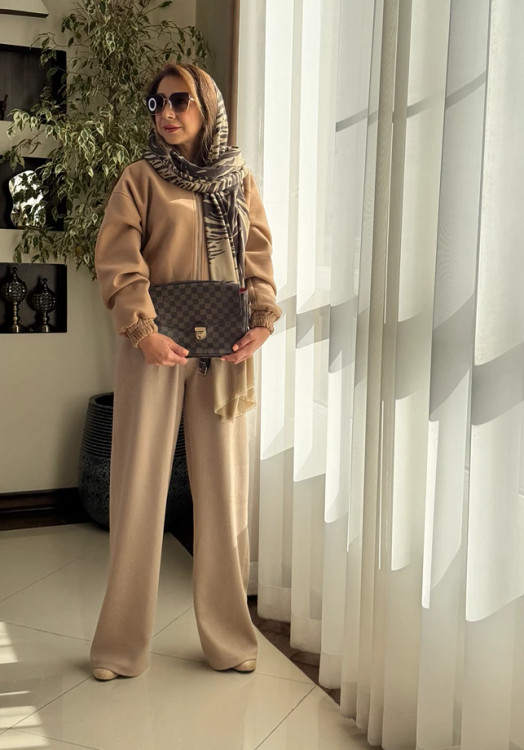 شلوار واید لگ مجلسی زنانه طراحی مینیمال و جذاب رنگ نسکافه ای