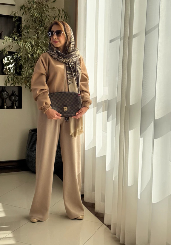 شلوار واید لگ مجلسی زنانه طراحی مینیمال و جذاب رنگ نسکافه ای