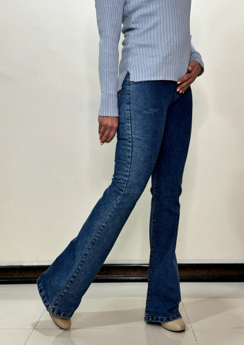 شلوار جین زنانه سرمهای تیره مدل بوتکات