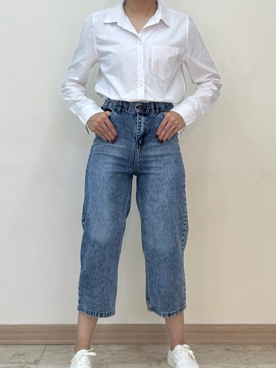 شلوار جین آبی واید لگ قد ۸۵ سانتی مناسب استایل روزمره