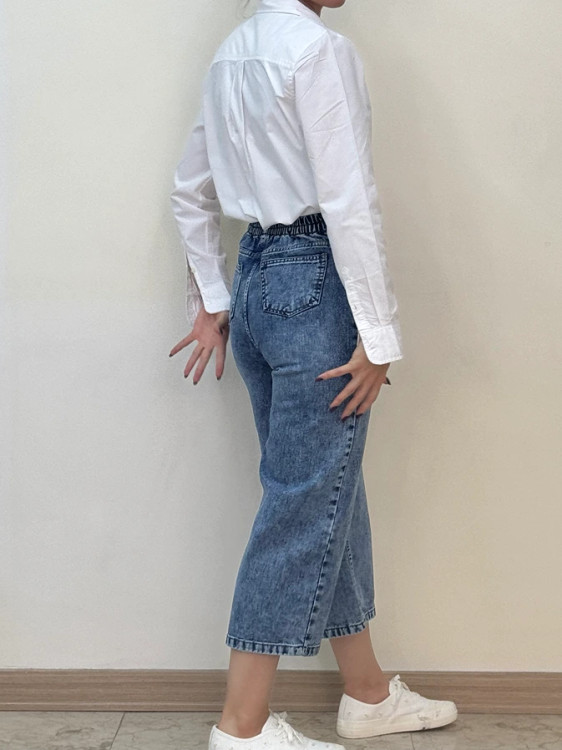 شلوار جین زنانه آبی واید لگ راحت و کشی قد۹۰