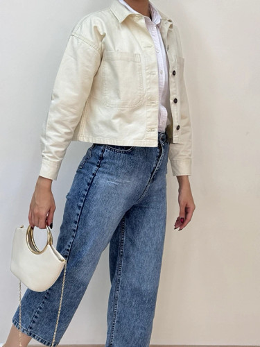 شلوار جین زنانه آبی واید لگ قد ۸۵ کمرکش