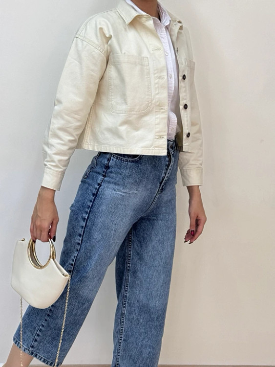 شلوار جین زنانه آبی واید لگ قد ۸۵ کمرکش