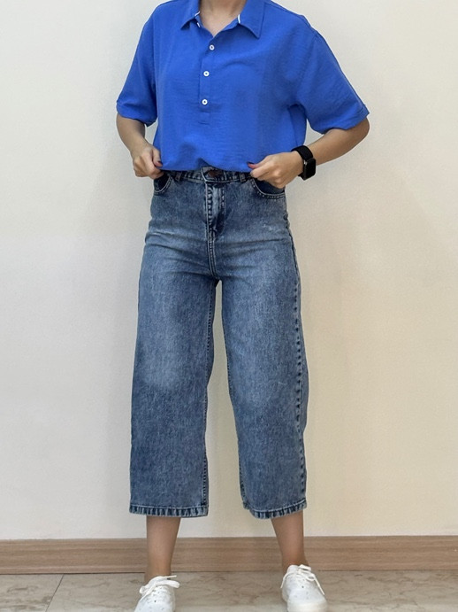 شومیز آبی کاربنی زنانه خنک و کژوال مناسب استایل روزمره