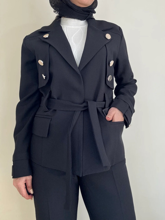 مدل کت شلوار دو رنگ مشکی و کرم زنانه کلاسیک عیدانه۱۴۰۵