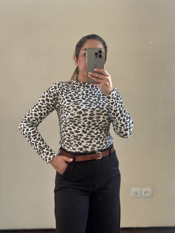 خرید بلوز آستین بلند زنانه پلنگی فری سایز ۳۶-۴۴