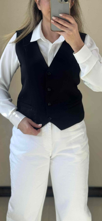 ژیله وست زنانه کرم و مشکی دکمهدار مجلسی سایز ۳۸ تا ۴۶