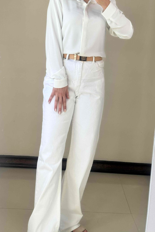شلوار جین سفید واید لگ کاربردی شیک و اسپرت و مجلسی