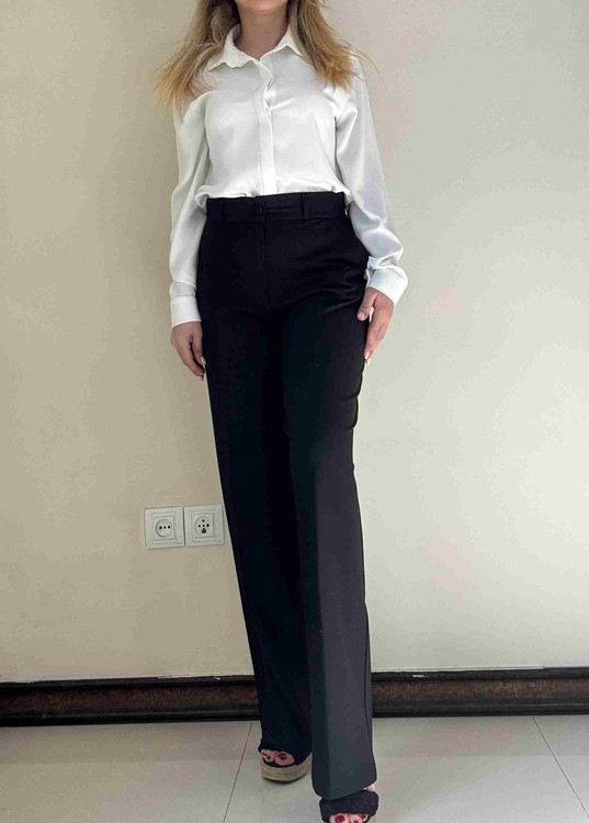 شلوار مشکی زنانه پارچه ای بزیاق واید لگ سایز ۳۸-۴۶