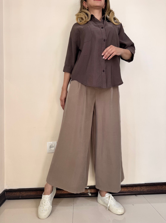 شلوار واید لگ زنانه پارچه سیلک خنک با طراحی شیک و راحت