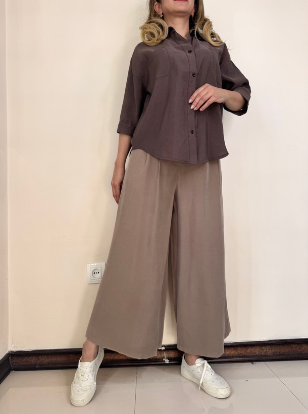 شلوار واید لگ زنانه پارچه سیلک خنک با طراحی شیک و راحت